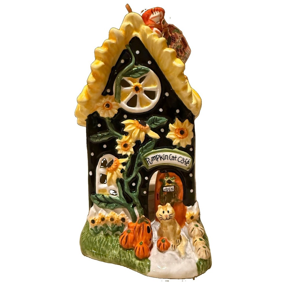 Blue Sky Clayworks PUMPKIN CAT CAFE Candle House Fall Autumn Harvest NEW